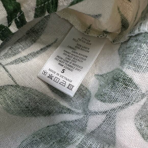 Lush Green Tropical Leaf Linen Romper Womens Small Faux Wrap Skirt Twist Front - Picture 9 of 9